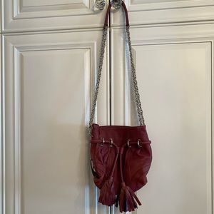 NWOT Hype Dark Purple Small Pouch Drawstring Chain Leather Crossbody Bag Purse